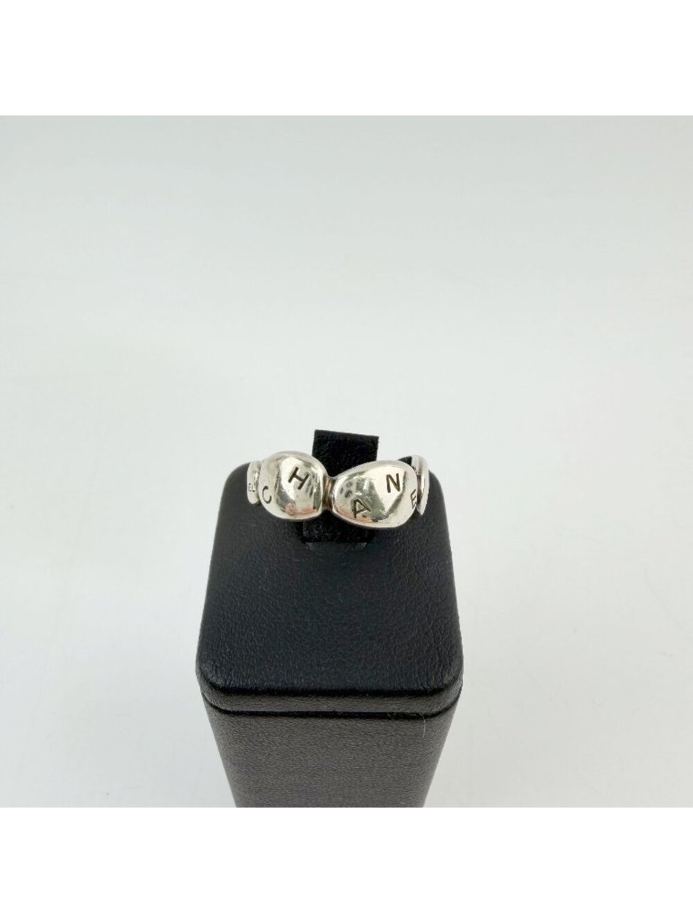 Chanel Logo Oval Motif Wide Ring 925 Sterling Silver Vintage